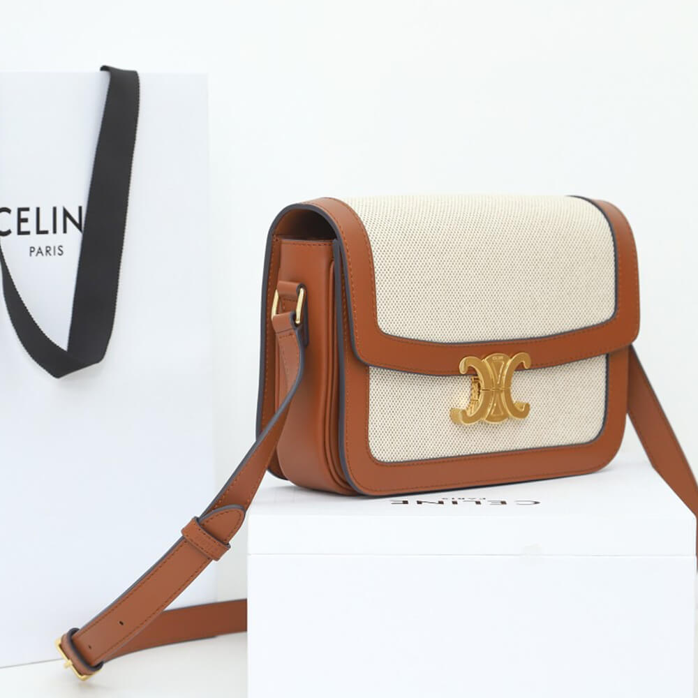 CELINE CLASSIQUE TRIOMPHE BAG IN TRIOMPHE CANVAS AND CALFSKIN(HIGH-END GRADE)