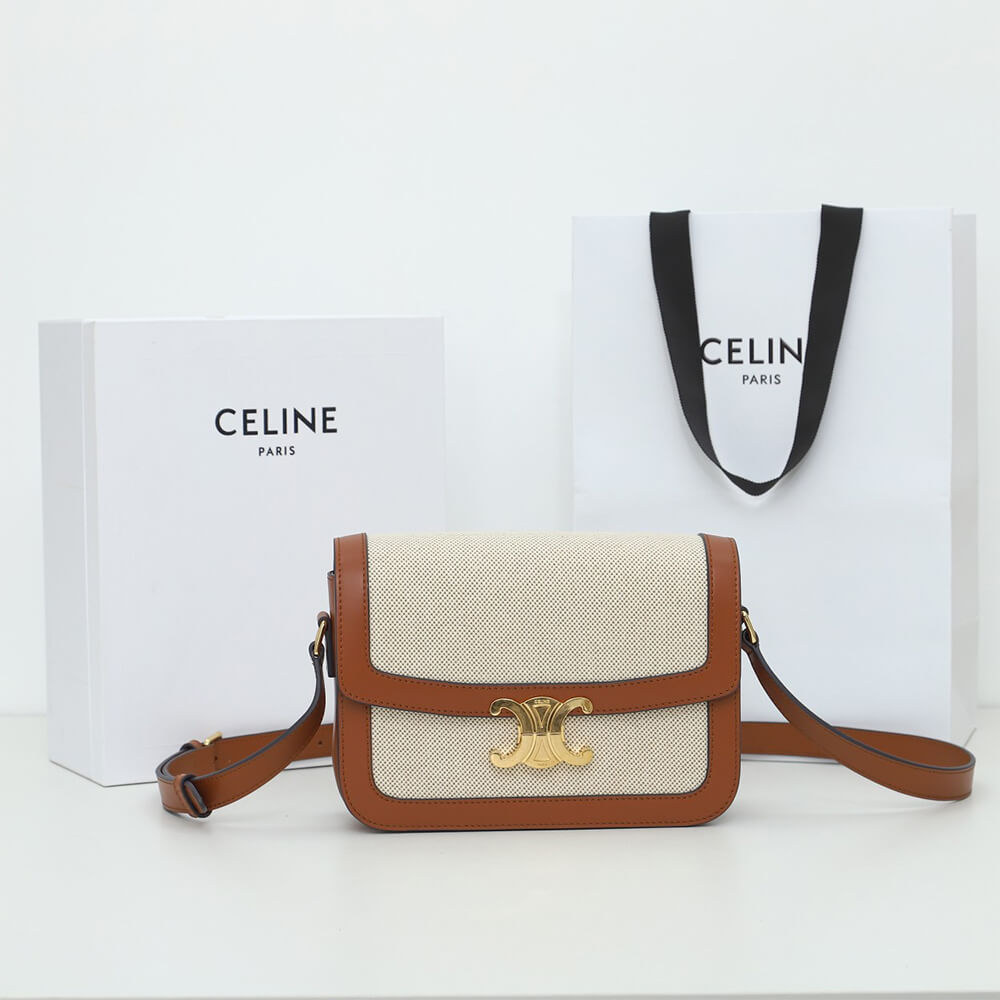 CELINE CLASSIQUE TRIOMPHE BAG IN TRIOMPHE CANVAS AND CALFSKIN(HIGH-END GRADE)