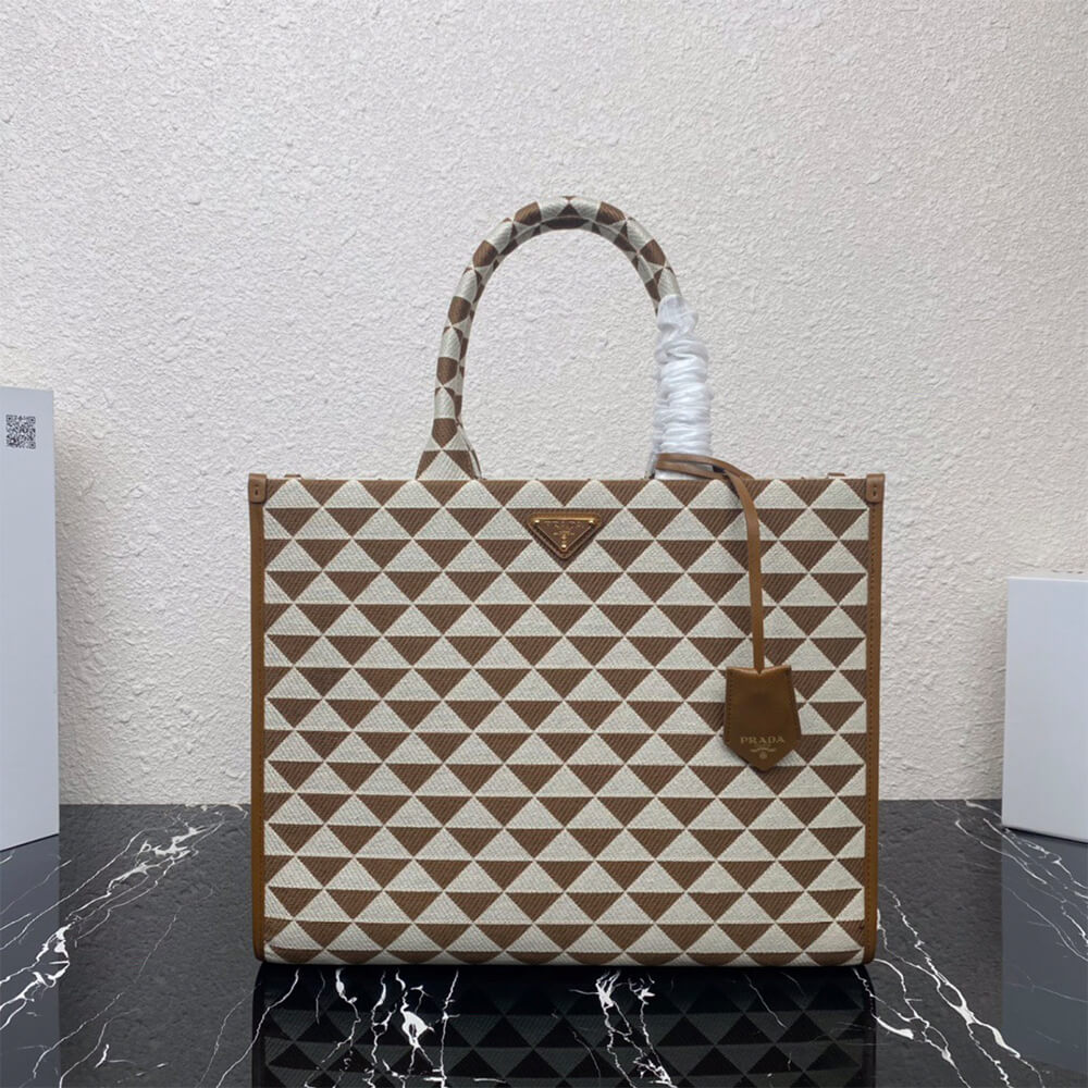 Large Prada Symbole jacquard fabric handbag