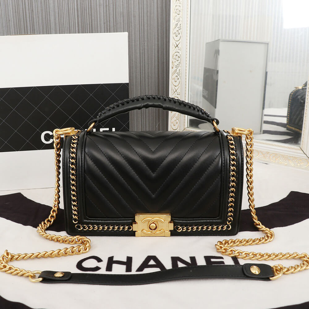 Chanel Top Handle Chevron Boy Handbag