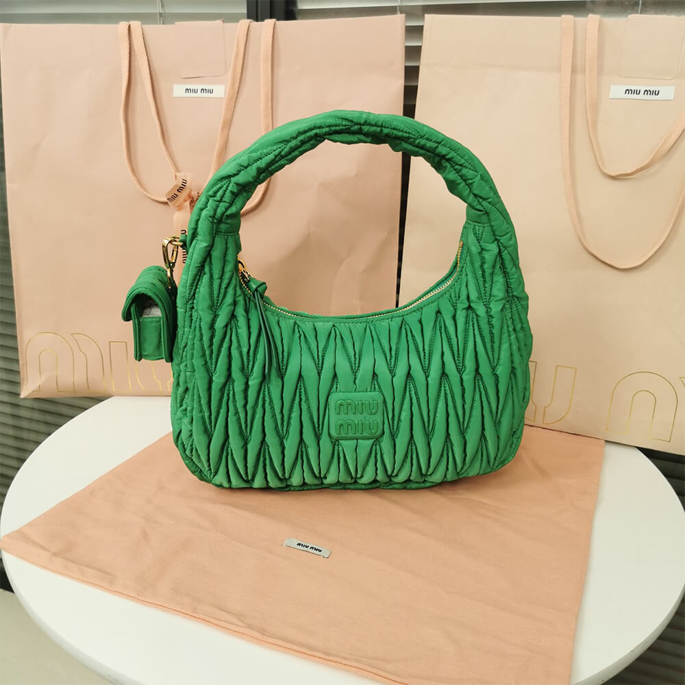 Miu Wander matelasse regenerated nylon hobo bag