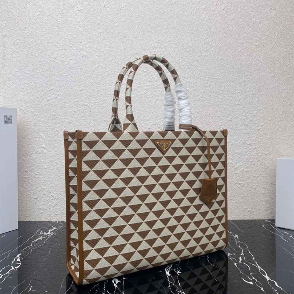 Large Prada Symbole jacquard fabric handbag