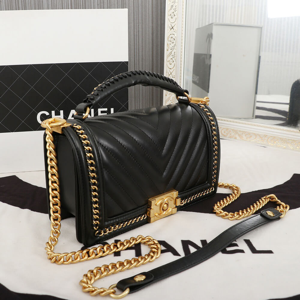 Chanel Top Handle Chevron Boy Handbag