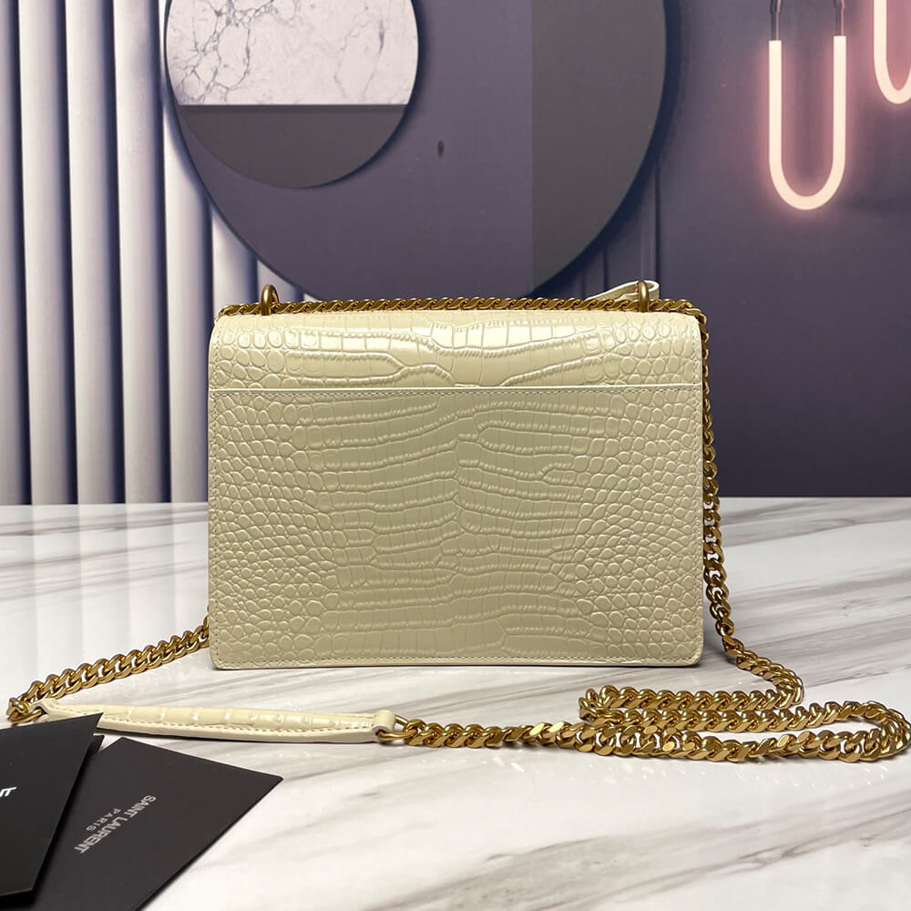 SUNSET MEDIUM CHAIN BAG IN CROCODILE-EMBOSSED SHINY LEATHER