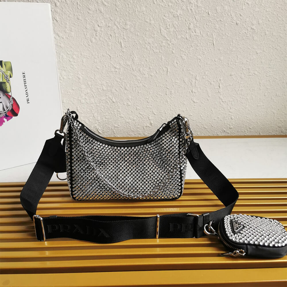 Prada Re-Edition 2005 satin bag with crystals