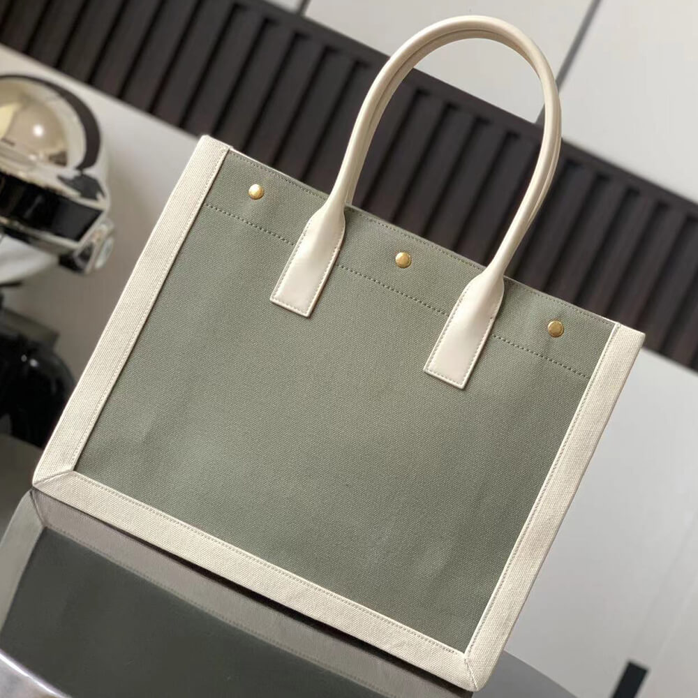 RIVE GAUCHE SMALL TOTE BAG IN LINEN AND LEATHER