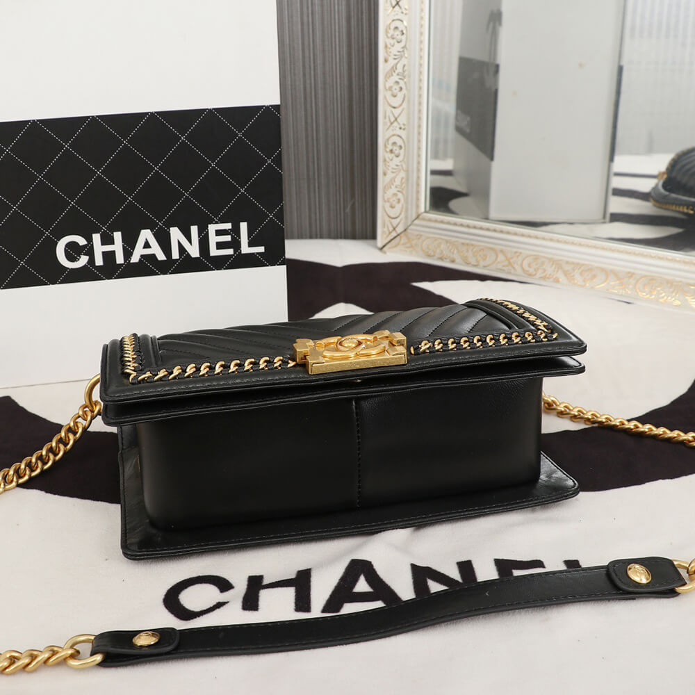 Chanel Top Handle Chevron Boy Handbag