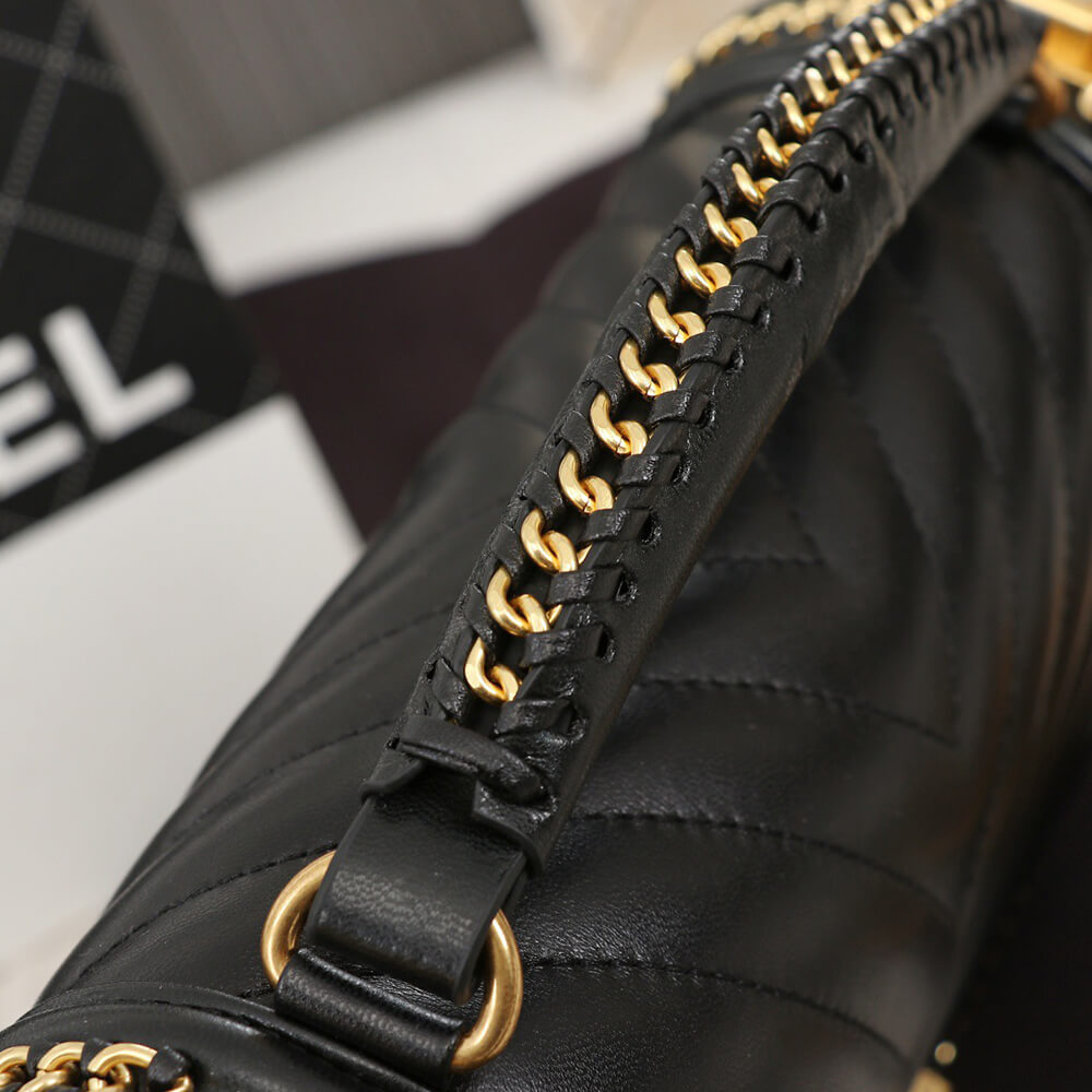 Chanel Top Handle Chevron Boy Handbag