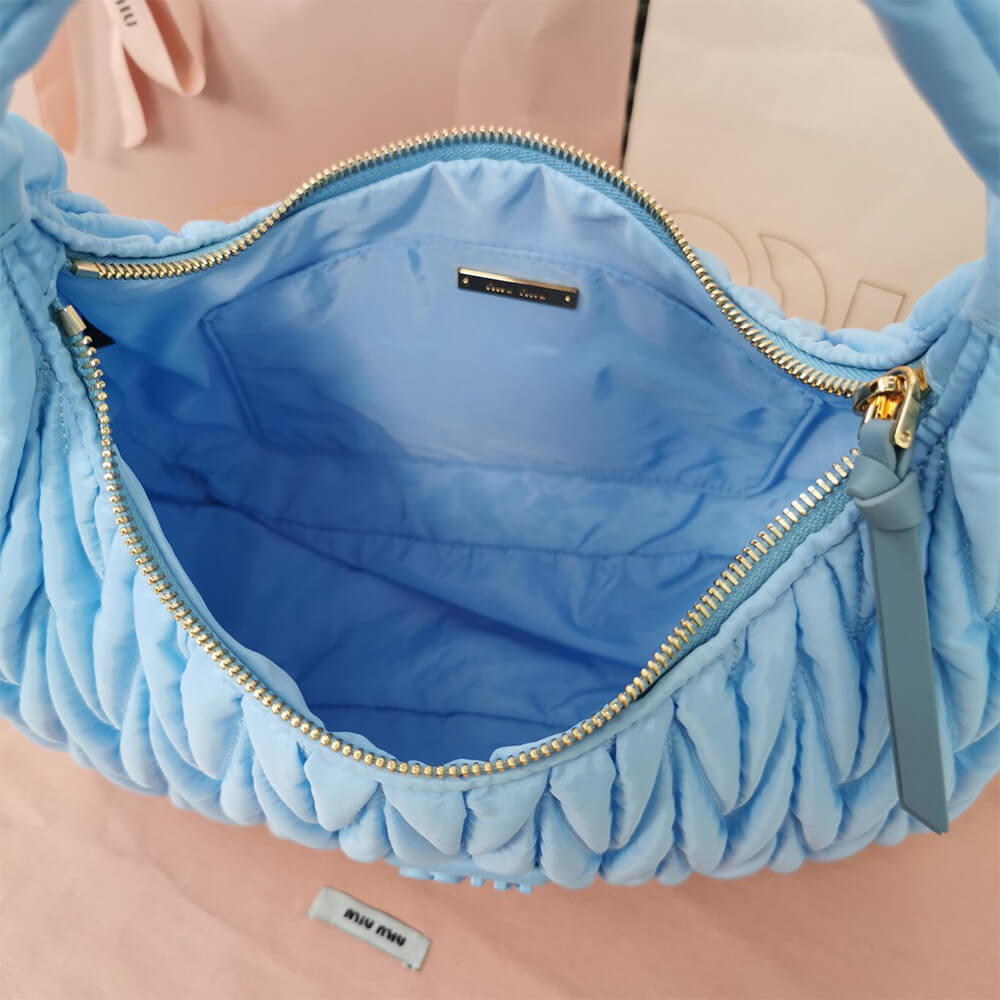 Miu Wander matelasse regenerated nylon hobo bag
