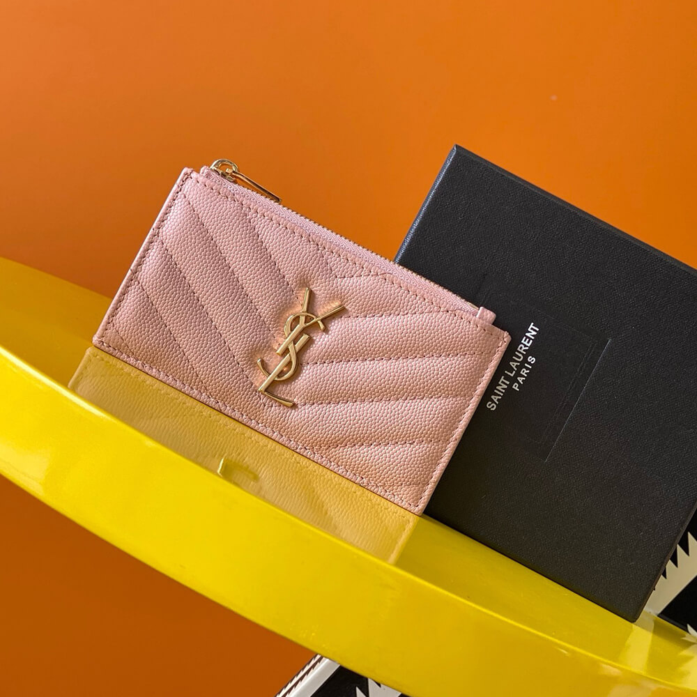 YSL CASSANDRE MATELASSÉ FRAGMENTS ZIPPED CARD CASE(HIGH-END GRADE)