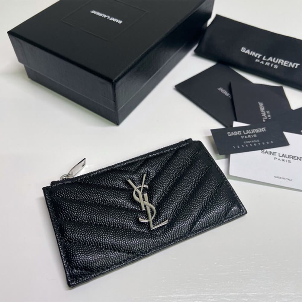 YSL CASSANDRE MATELASSÉ FRAGMENTS ZIPPED CARD CASE(HIGH-END GRADE)