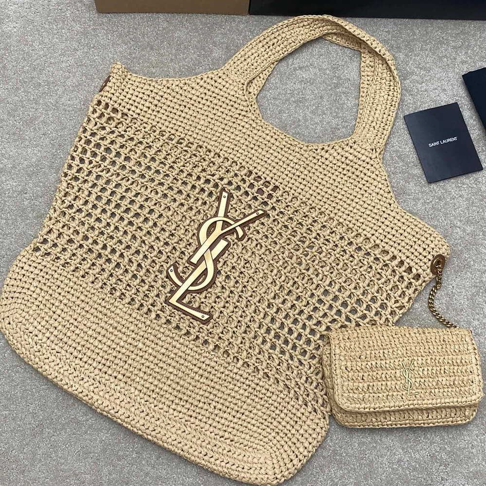 YSL ICARE SHOPPING BAG IN RAFFIA(HIGH-END GRADE)