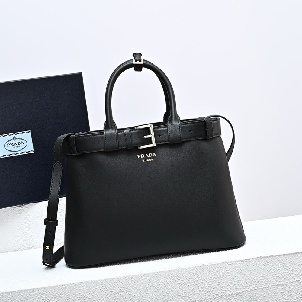 Prada Buckle medium leather handbag with double belt(high-end grade)