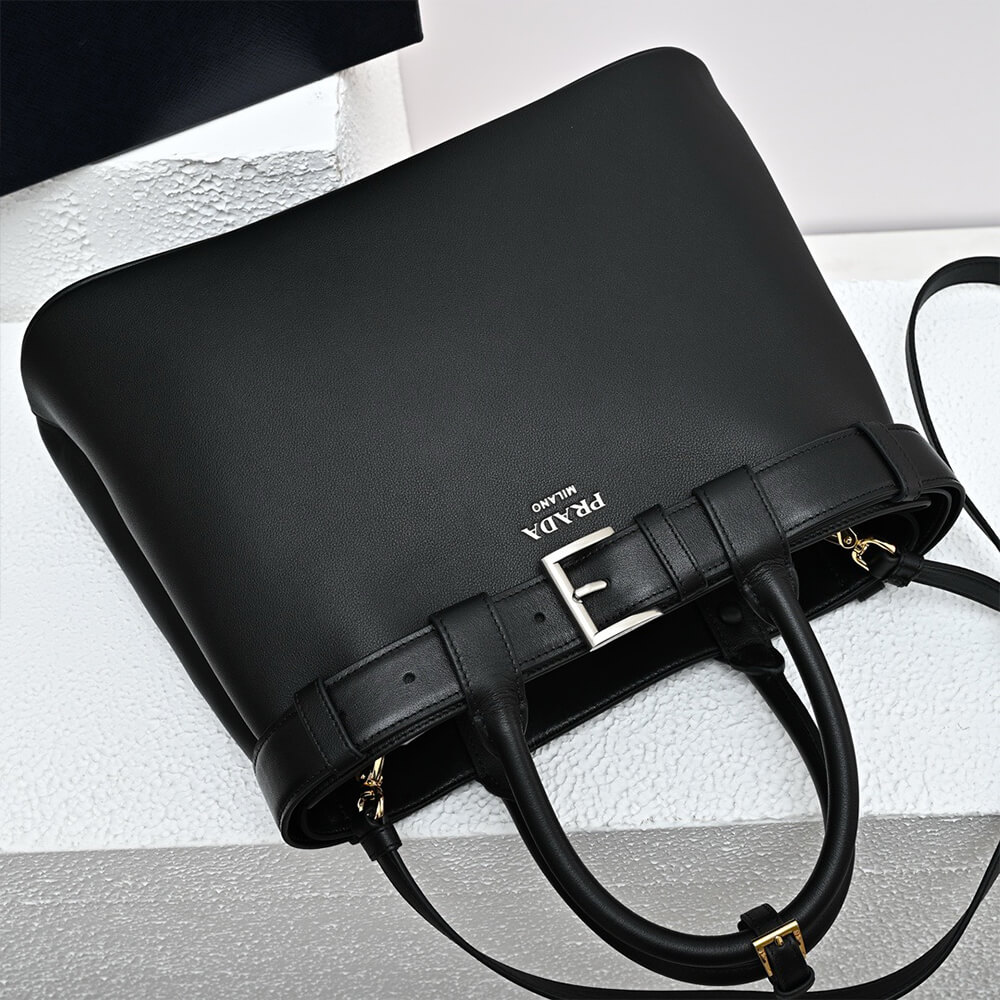 Prada Buckle medium leather handbag with double belt(high-end grade)