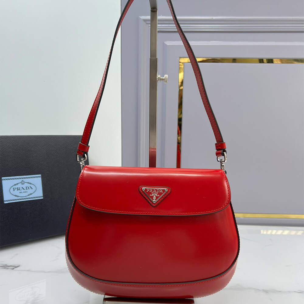 Small Prada Cleo brushed leather shoulder bag with flap