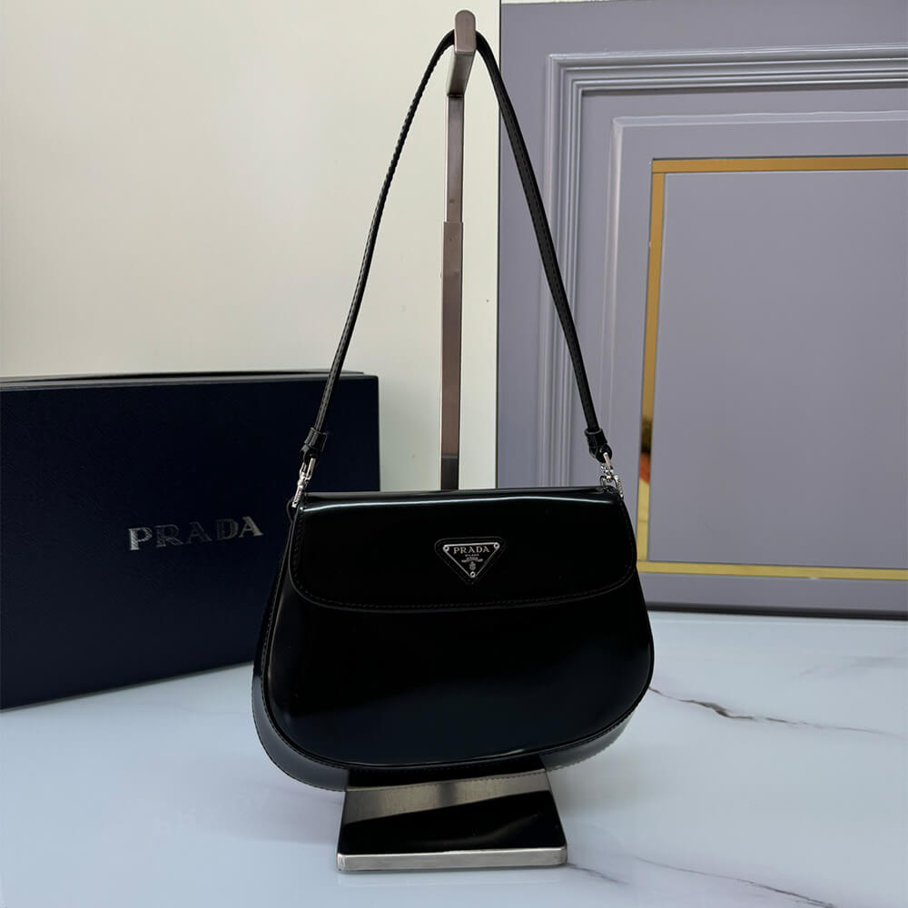 Small Prada Cleo brushed leather shoulder bag with flap