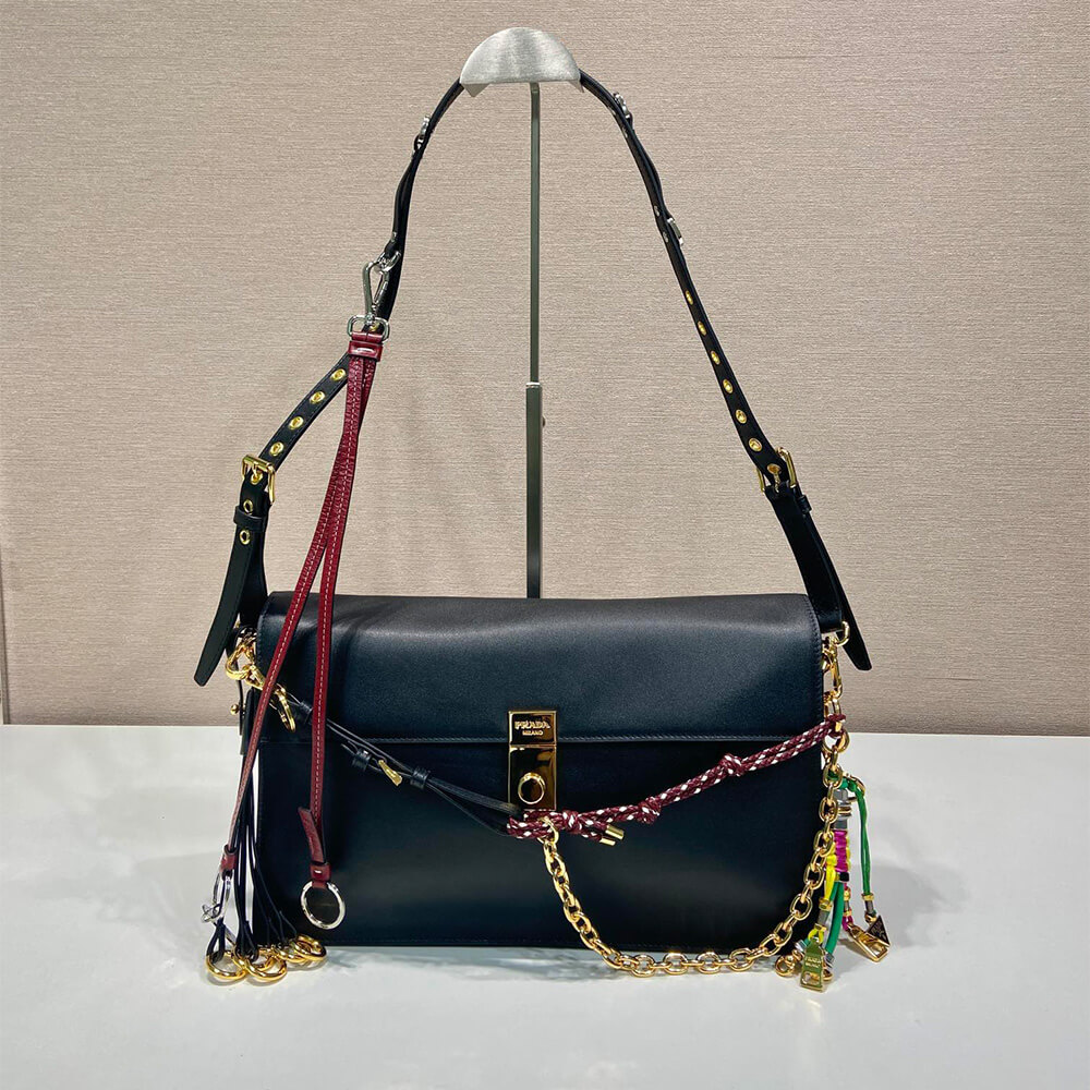 Prada Soft Sound large leather shoulder bag with charms(high-end grade)