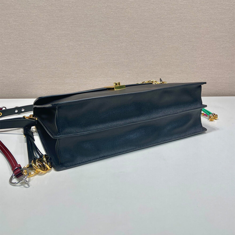 Prada Soft Sound large leather shoulder bag with charms(high-end grade)
