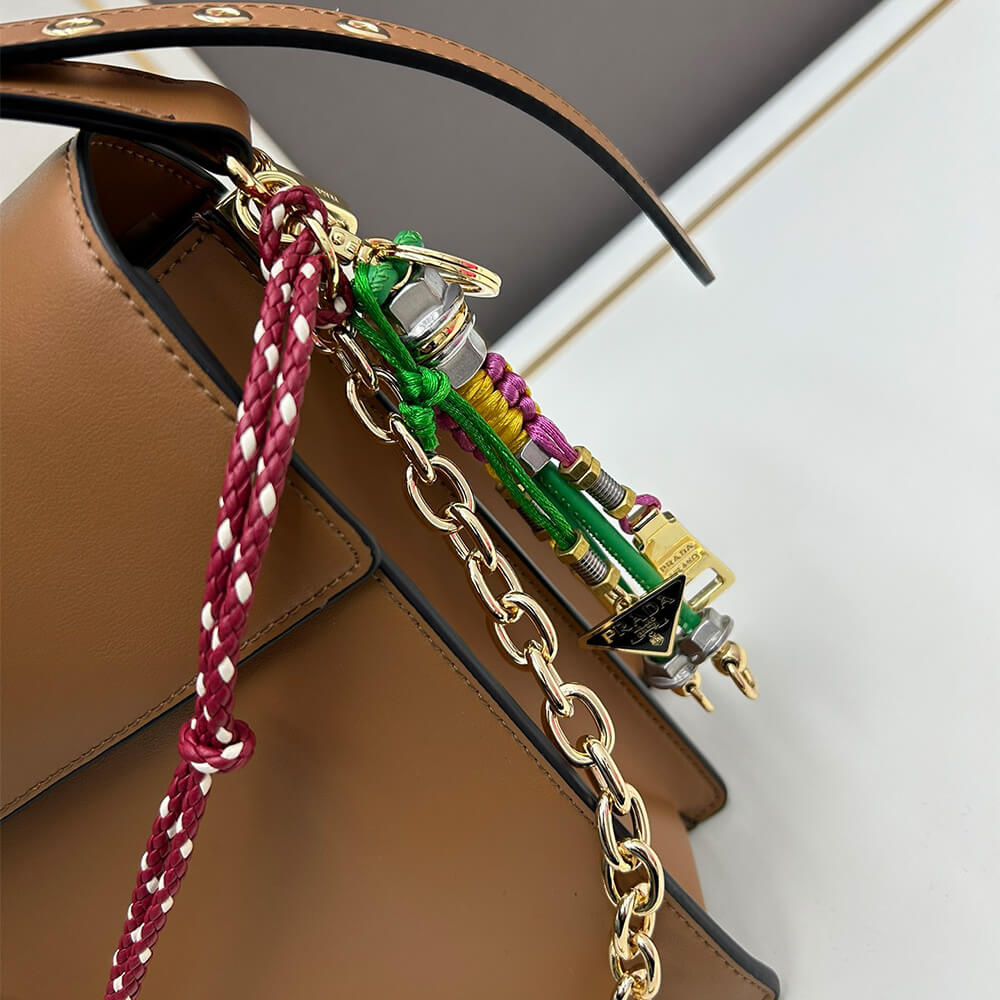 Prada Soft Sound large leather shoulder bag with charms(high-end grade)