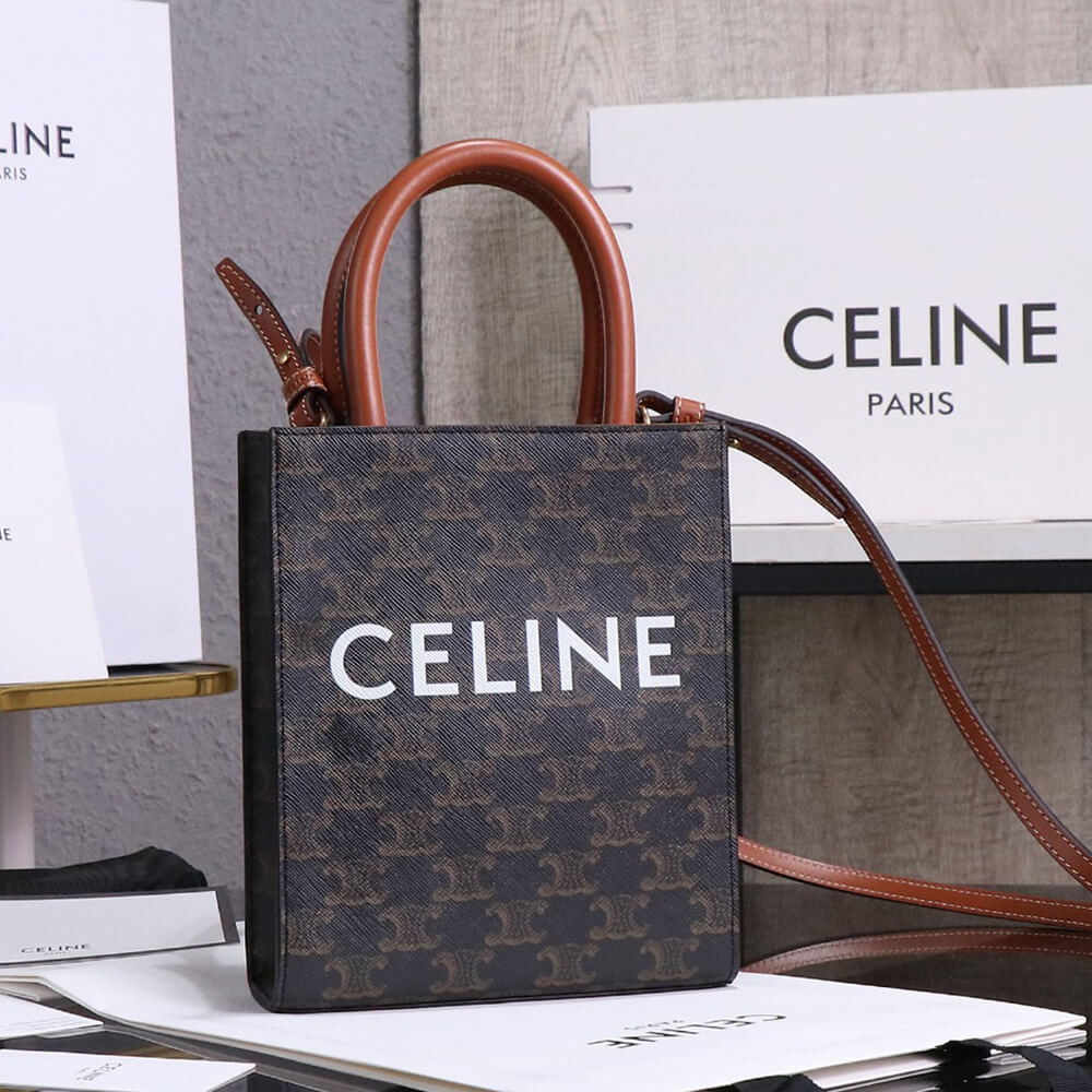 CELINE Mini Vertical Cabas IN Triomphe Canvas with Celine print