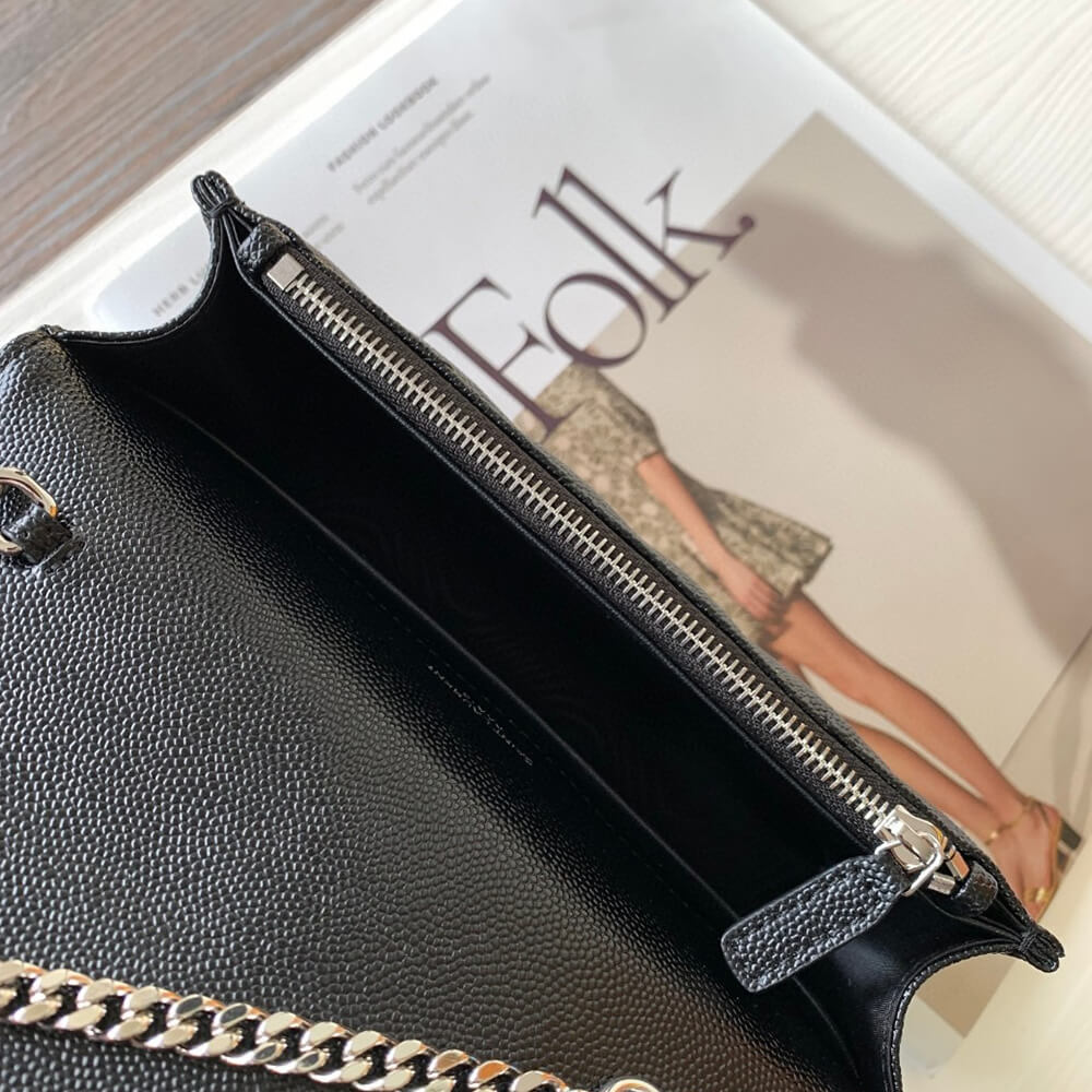 YSL cassandre envelope chain wallet in grain de poudre leather(High-end Grade)