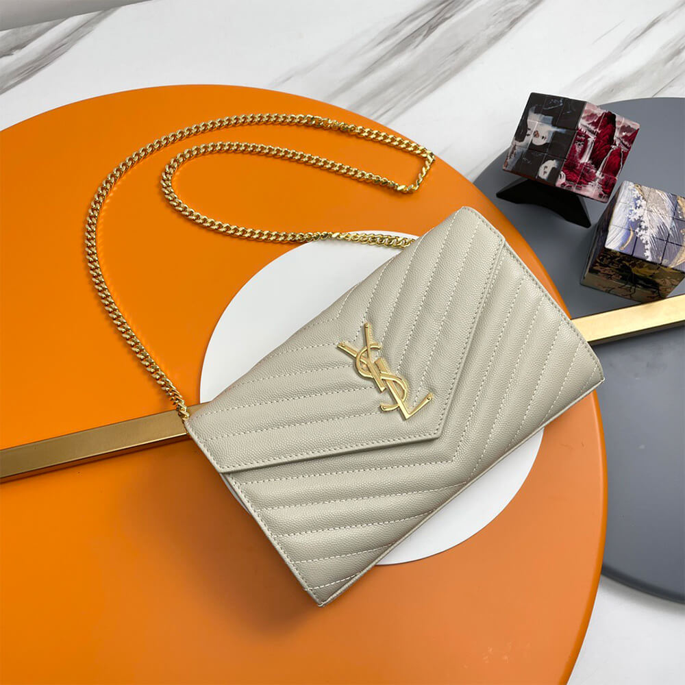 YSL classic cassandre chain wallet in grain de poudre leather