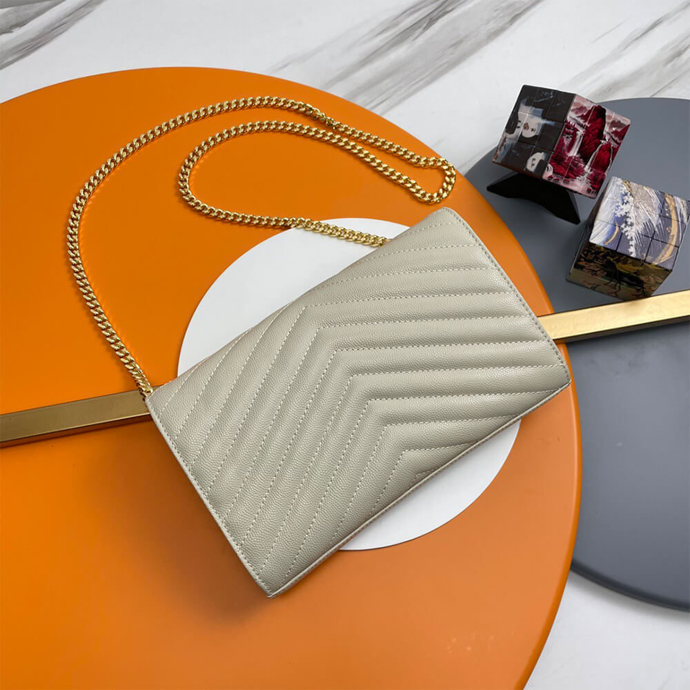 YSL classic cassandre chain wallet in grain de poudre leather