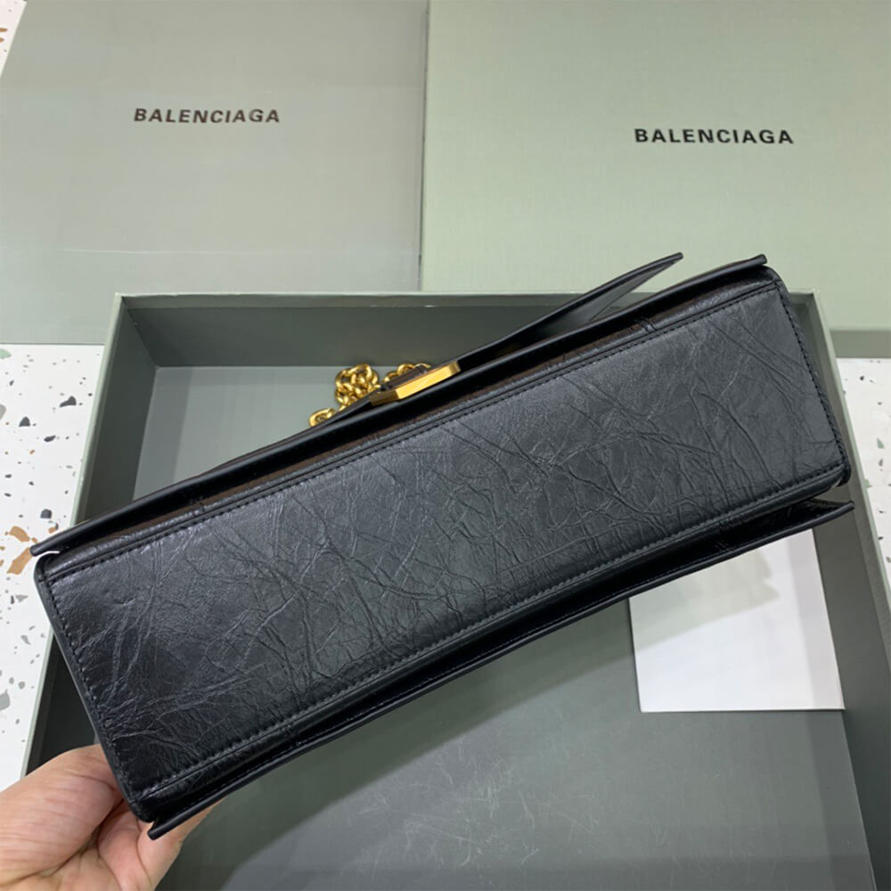 Balenciaga Crush Tasche Mit Kette Mittelgroß für Damen in Schwarz(HIGH-END GRADE)