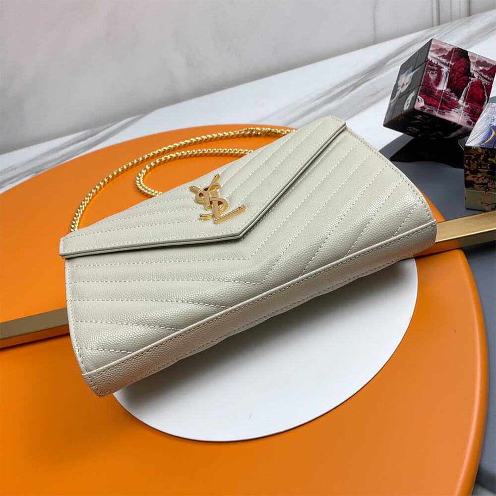 YSL classic cassandre chain wallet in grain de poudre leather