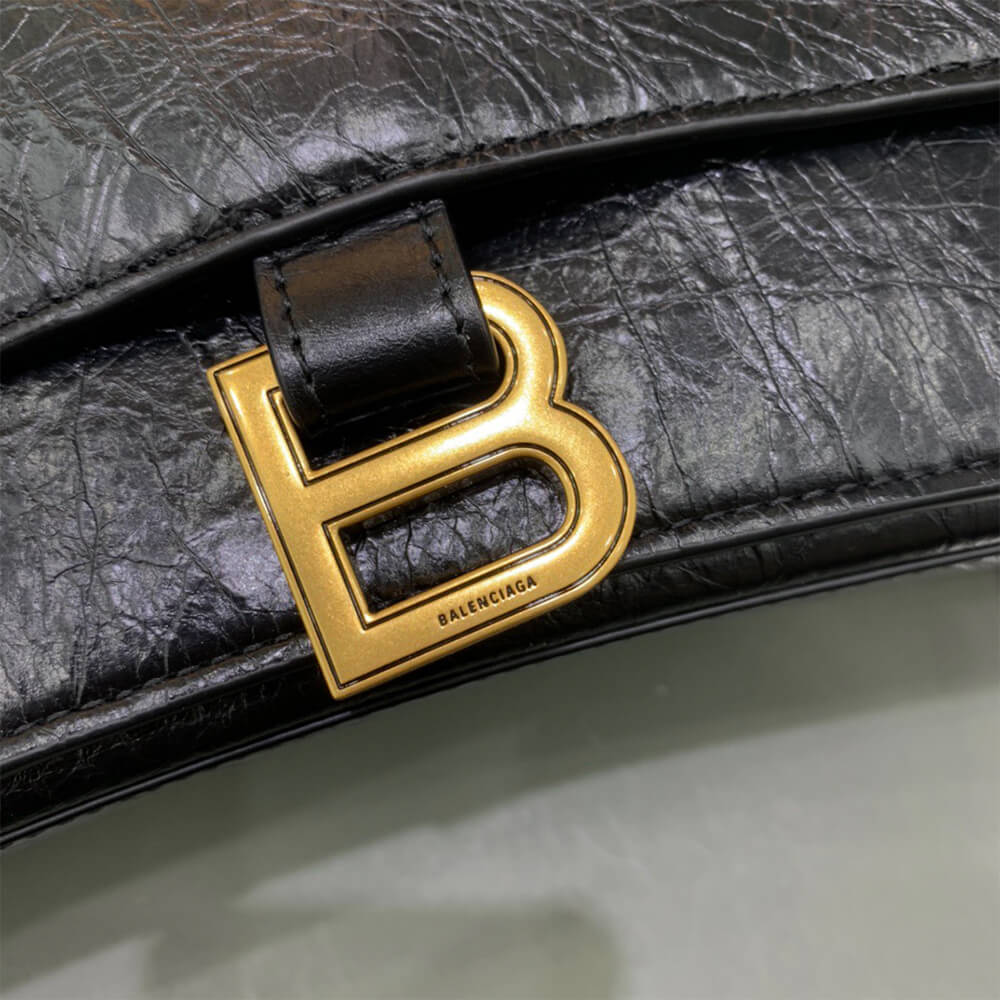 Balenciaga Crush Tasche Mit Kette Mittelgroß für Damen in Schwarz(HIGH-END GRADE)