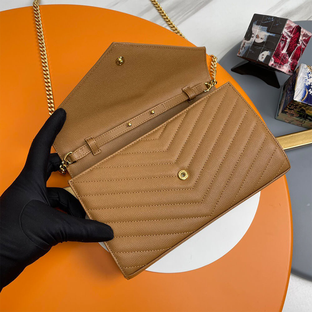 YSL classic cassandre chain wallet in grain de poudre leather