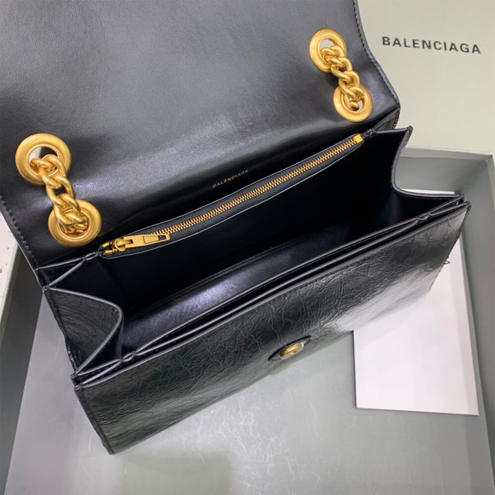 Balenciaga Crush Tasche Mit Kette Mittelgroß für Damen in Schwarz(HIGH-END GRADE)